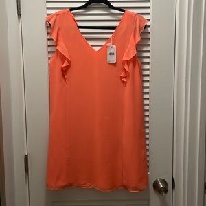 Bright coral mini shift dress